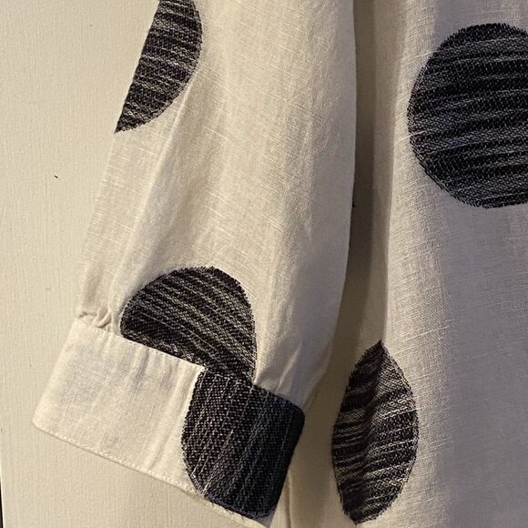 Symple nyc Sz M Linen/Cotton Womens Jacket Button Up 3/4 Sleeve White/Black Dot - Picture 4 of 12